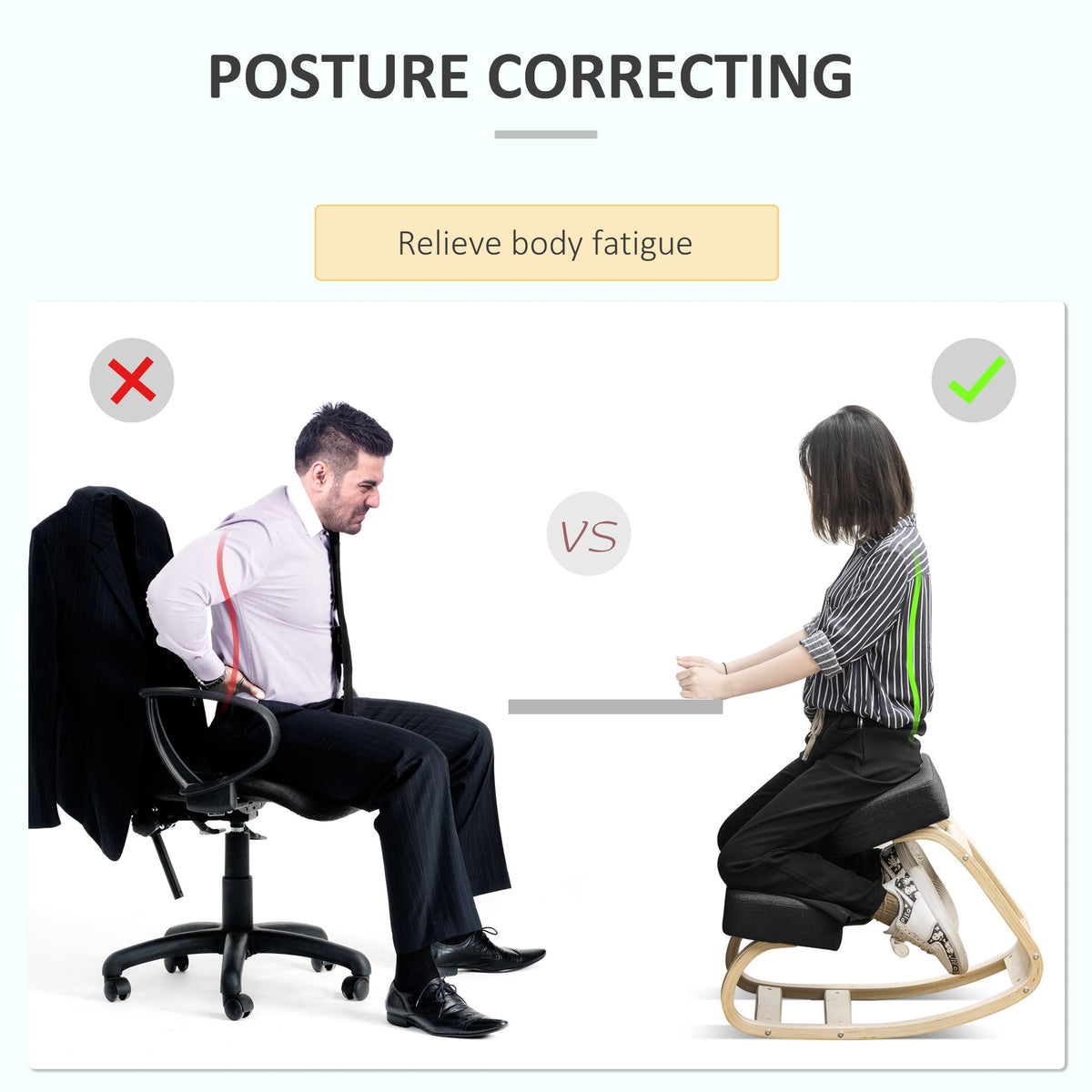 Ergonomic Kneeling Chair, Wood Kneel Stool with Thick Pads, Desk Knee Chair, Improve Posture, Black