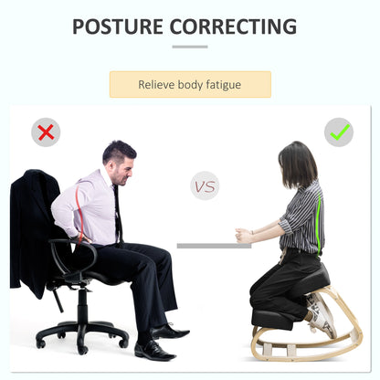 Ergonomic Kneeling Chair, Wood Kneel Stool with Thick Pads, Desk Knee Chair, Improve Posture, Black