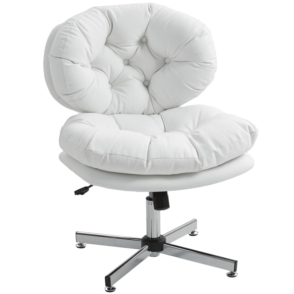 Computer Desk Chair, Armless Office Chair with Wide Padded Seat and Adjustable Height, Cream White