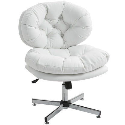 Computer Desk Chair, Armless Office Chair with Wide Padded Seat and Adjustable Height, Cream White