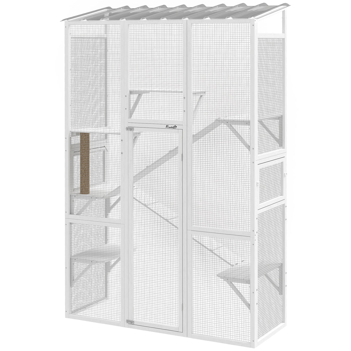 Large Outdoor Catio with 6 Jumping Platforms, Scratching Post, 2 Ramps, Waterproof Roof, Grey