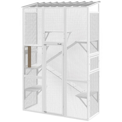 Large Outdoor Catio with 6 Jumping Platforms, Scratching Post, 2 Ramps, Waterproof Roof, Grey