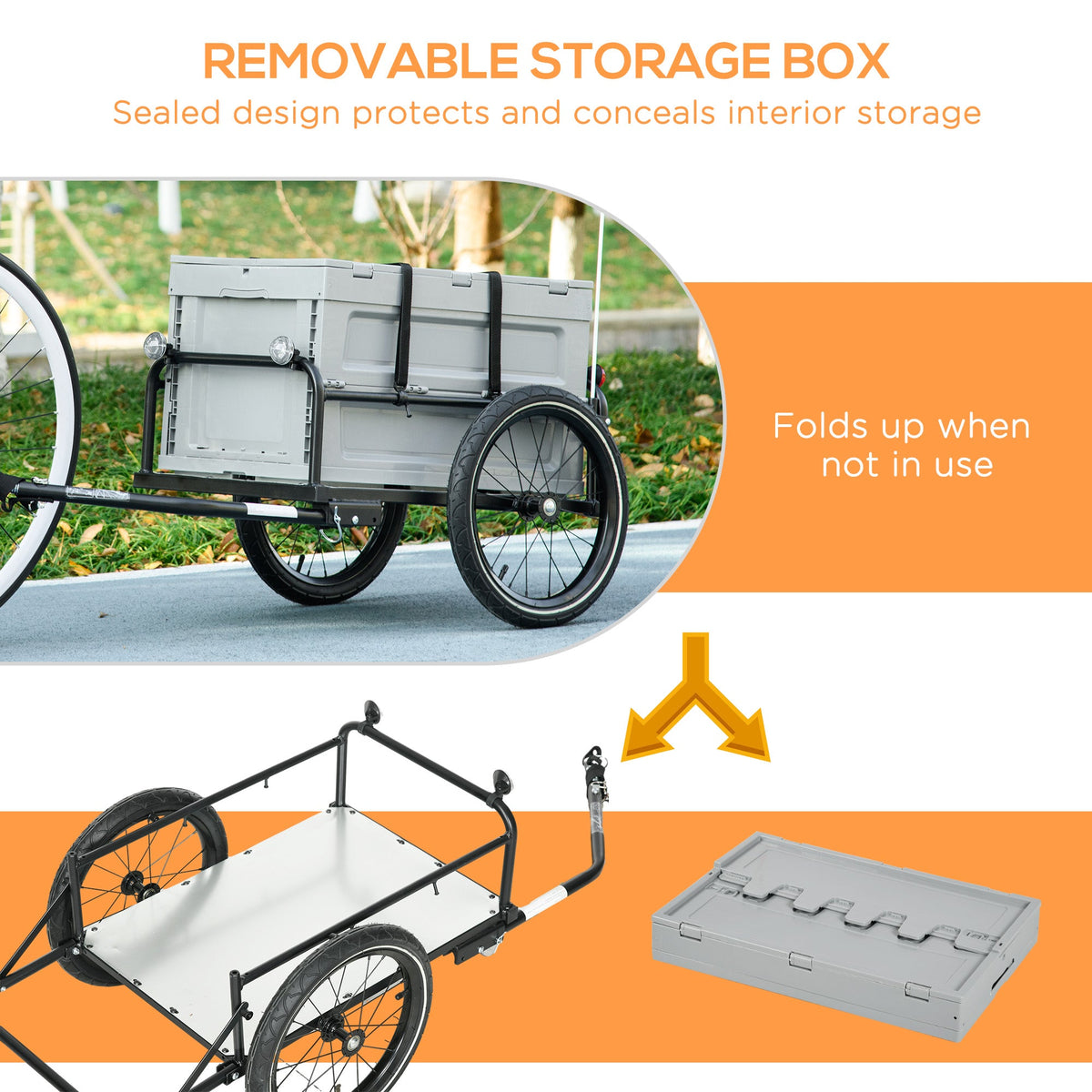Steel Trailer for Bike, Bicycle Cargo Trailer with Storage Box, Safe Reflectors, Max Load 88LBS