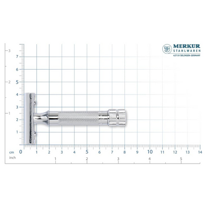 Merkur 34C 2-Piece DE Safety Razor, Closed Comb, Knurled Extra Thick Handle (HD), Chrome, in Hard Plastic Case with 10 Blades