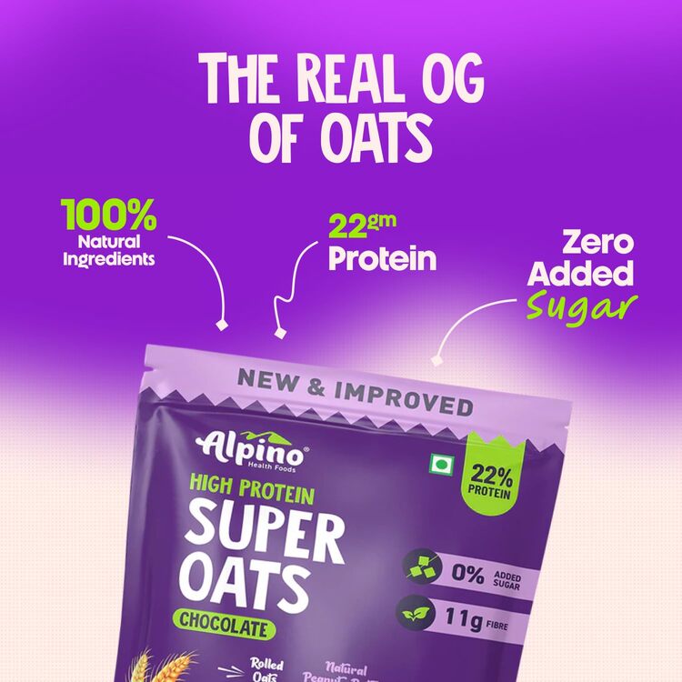 High Protein Super Oats Chocolate – Rolled Oats, Natural Peanut Butter, Cocoa Powder, Nuts & Seeds – 22% Protein, Source of Dietary Fibre & Healthy Fats, No Added Sugar & Salt