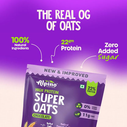 High Protein Super Oats Chocolate – Rolled Oats, Natural Peanut Butter, Cocoa Powder, Nuts & Seeds – 22% Protein, Source of Dietary Fibre & Healthy Fats, No Added Sugar & Salt