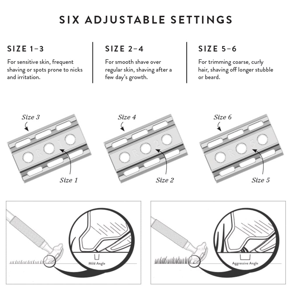 Rockwell 6S Stainless Steel Adjustable DE Safety Razor - Matte Stainless (6 Settings)