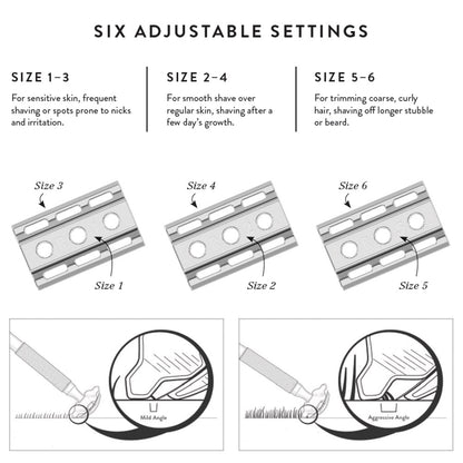Rockwell 6S Stainless Steel Adjustable DE Safety Razor - Matte Stainless (6 Settings)