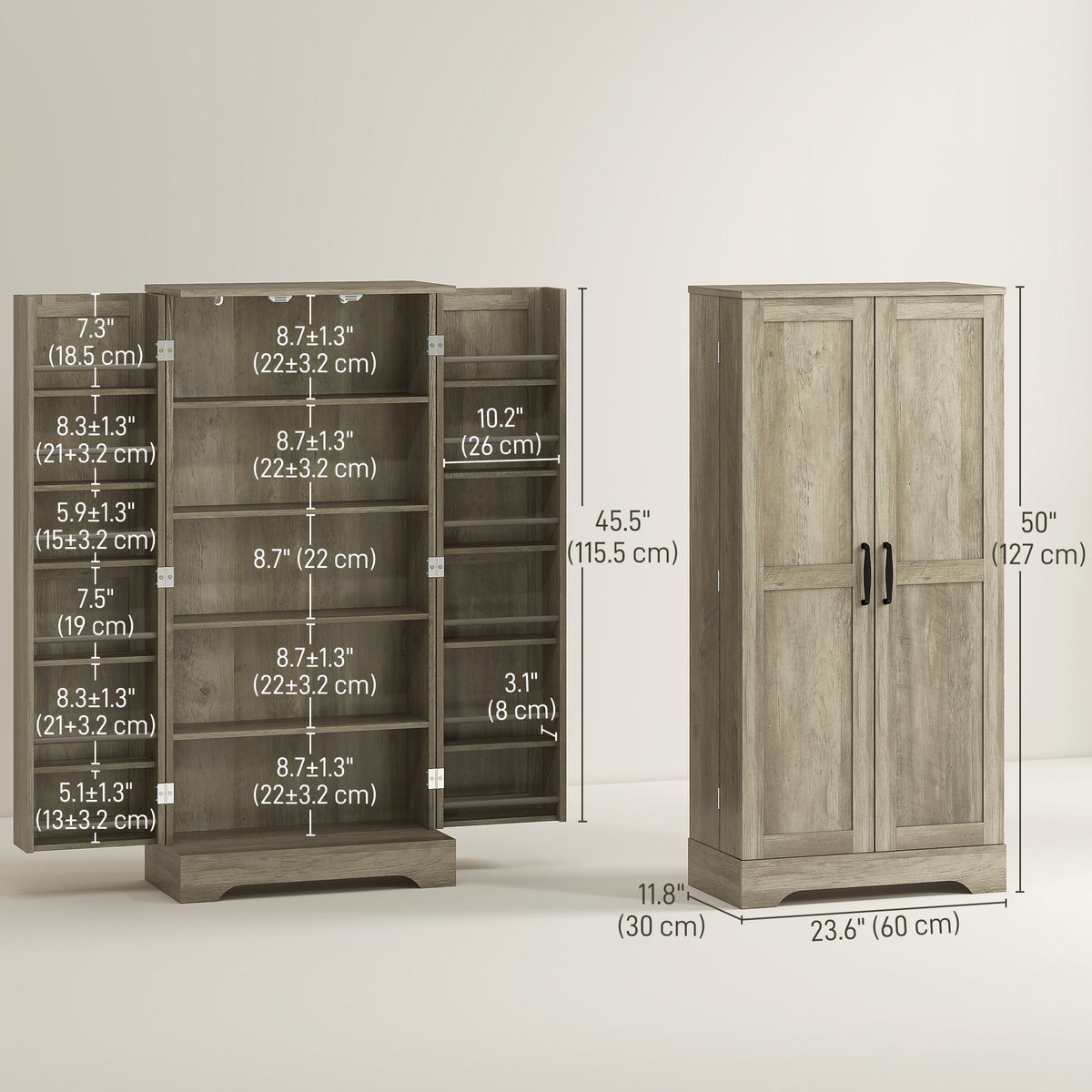 50" Pantry Storage Cabinet, Farmhouse Kitchen Pantry Cabinet with Doors, Adjustable Shelves, Distressed Grey