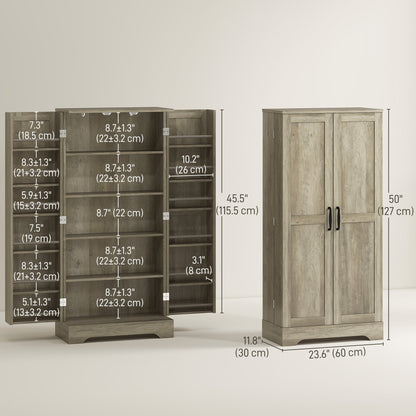 50" Pantry Storage Cabinet, Farmhouse Kitchen Pantry Cabinet with Doors, Adjustable Shelves, Distressed Grey