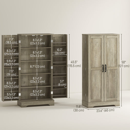 50" Pantry Storage Cabinet, Farmhouse Kitchen Pantry Cabinet with Doors, Adjustable Shelves, Distressed Grey