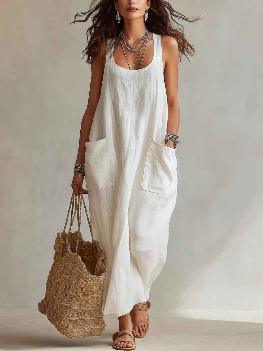 Elegant Casual Long Slip Dress With Pockets