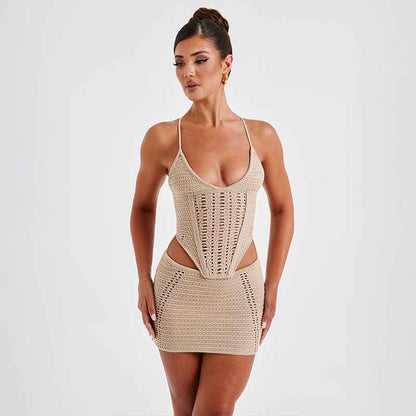 Beach Women's Solid Color Sexy Knitted Beach Bikini Swimming
