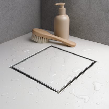 6″ × 6″ Square Shower Drain, 304 Stainless Steel — Grate or Tile-In Cover