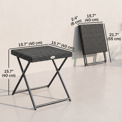 Rattan Coffee Table Folding Patio Outdoor Side Table Wicker for Balcony, Porch, Poolside, 15.75"x15.75"x15.75", Grey