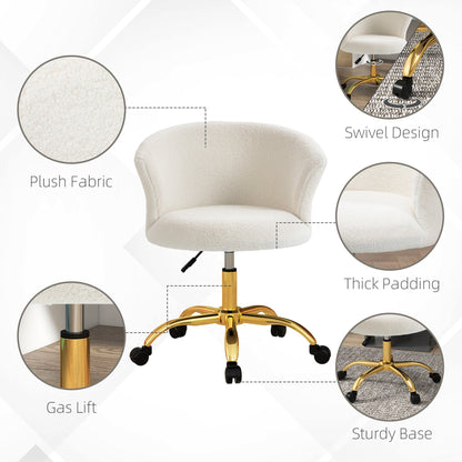 Armless Office Chair, Fluffy Computer Desk Chair with Adjustable Height, Swivel Wheels, Mid Back, Grey