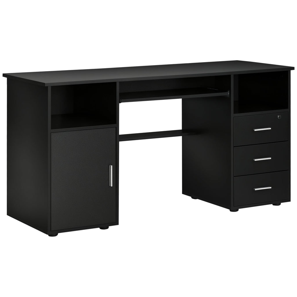 Bloom 57" Computer Desk with Keyboard Tray and Storage Drawers-Black