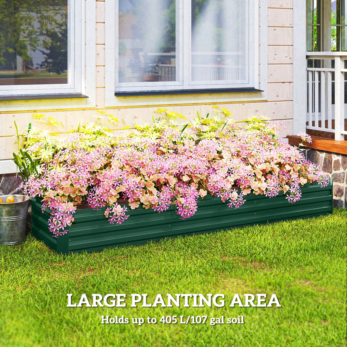 8'x2'x1' Galvanized Raised Bed, Large Elevated Planter Box for Growing Flowers, Herbs and Vegetables, Dark Grey
