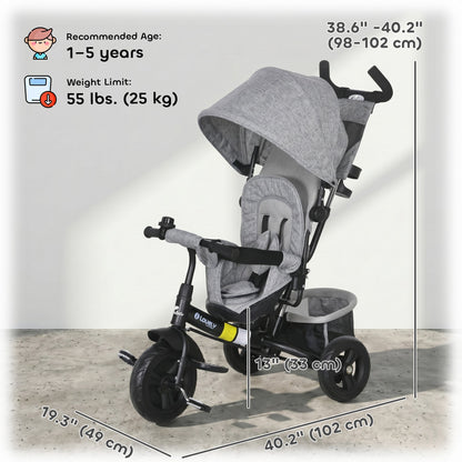 6 in 1 Tricycle for Toddler 1-5 Years with Parent-Push Handle, Dark Blue