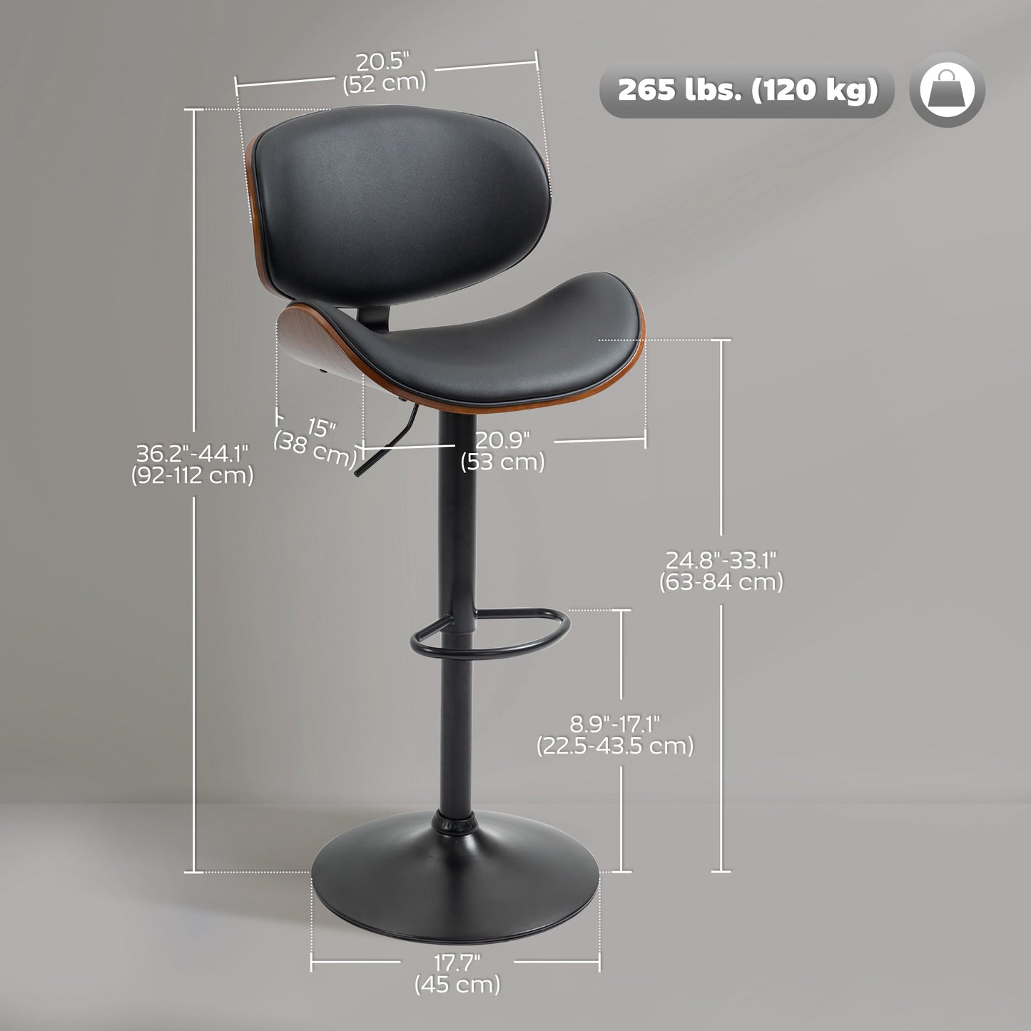 Alpine Modern Adjustable Counter/Bar Stools with Swivel Seat-Set of 2-Black