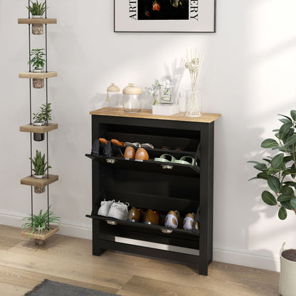 Modern Shoe Cabinet with 2 Flip Drawers and Adjustable Shelves, 12 Pair Shoe Storage Organizer for Hallway, White