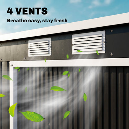 7' x 4' Galvanised Steel Garden Shed, with Foundation Kit - Green