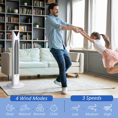 Freestanding Tower Fan Cooling for Home Bedroom with 3 Speed, 12h Timer, Oscillating, LED Sensor Panel, Remote Controller, Black