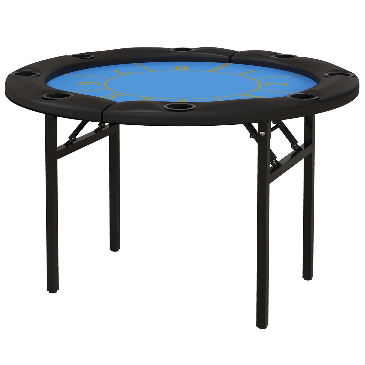 Foldable Poker Table Blackjack Texas Holdem Poker Game Table with Cup Holders, 47" Round, Black