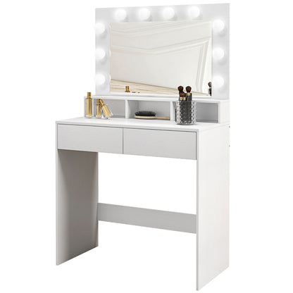Vanity Table, Makeup Dressing Table with LED Lighting Mirror, Drawers, for Bedroom, Black