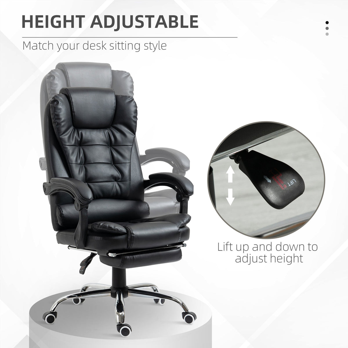 Ergonomic Office Chair with Back Support, PU leather Executive Office Chair with High Back, Retractable Footrest, Black