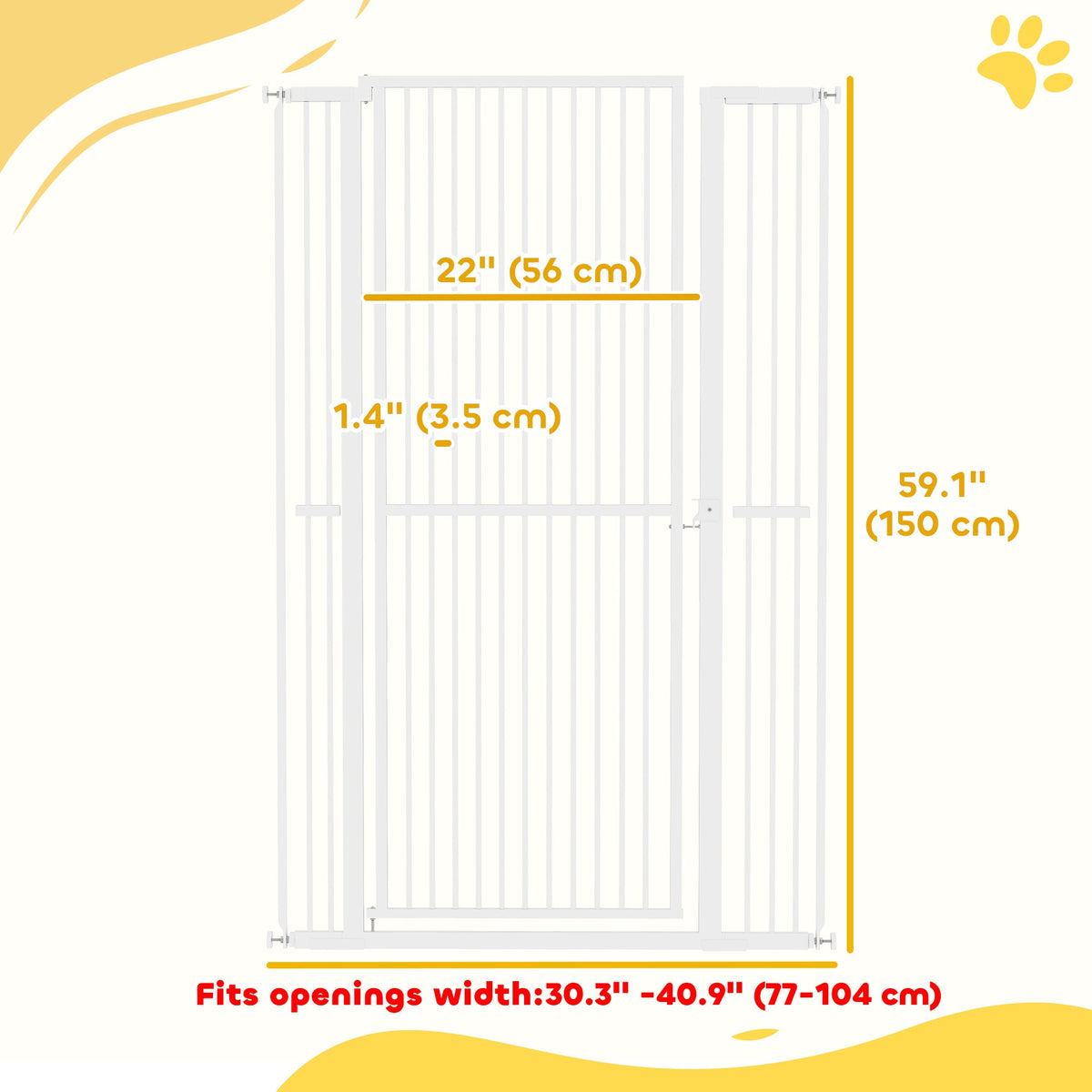 59" Extra Tall Cat Gate, 30"-41" Pet Gate with 2.8" and 5.5" Extensions, for Doorway, Hallway, Stairway, Black
