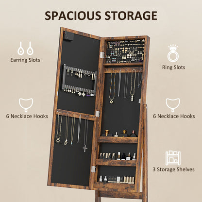 Free Standing Armoire Organizer, Lighted Mirrored Jewelry Cabinet w/ Angle Adjustable & 16 LED Lights Warm White