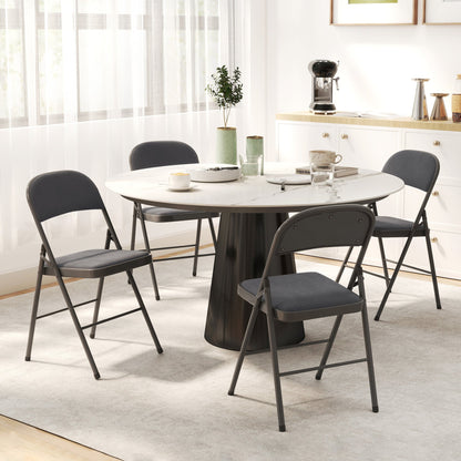 4 Pack Folding Chairs with Padded Seats, Velvet Portable Party Chairs with Steel Frame, Beige