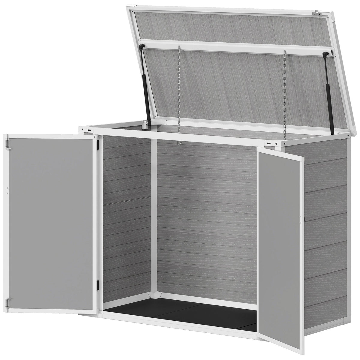 41 Cu. Ft. Outdoor Storage Shed, Outdoor Horizontal Trash Can Storage with Chain Lid, Lockable Storage Box, Grey