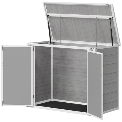 41 Cu. Ft. Outdoor Storage Shed, Outdoor Horizontal Trash Can Storage with Chain Lid, Lockable Storage Box, Grey