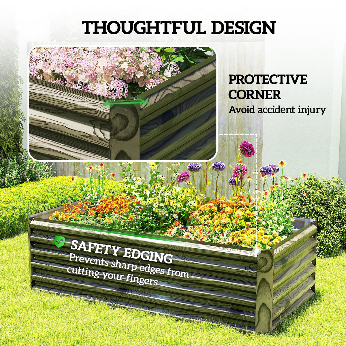 6' x 3' x 2' Raised Garden Bed, Galvanized Planter Box for Growing Flowers, Herbs and Vegetables, Brown