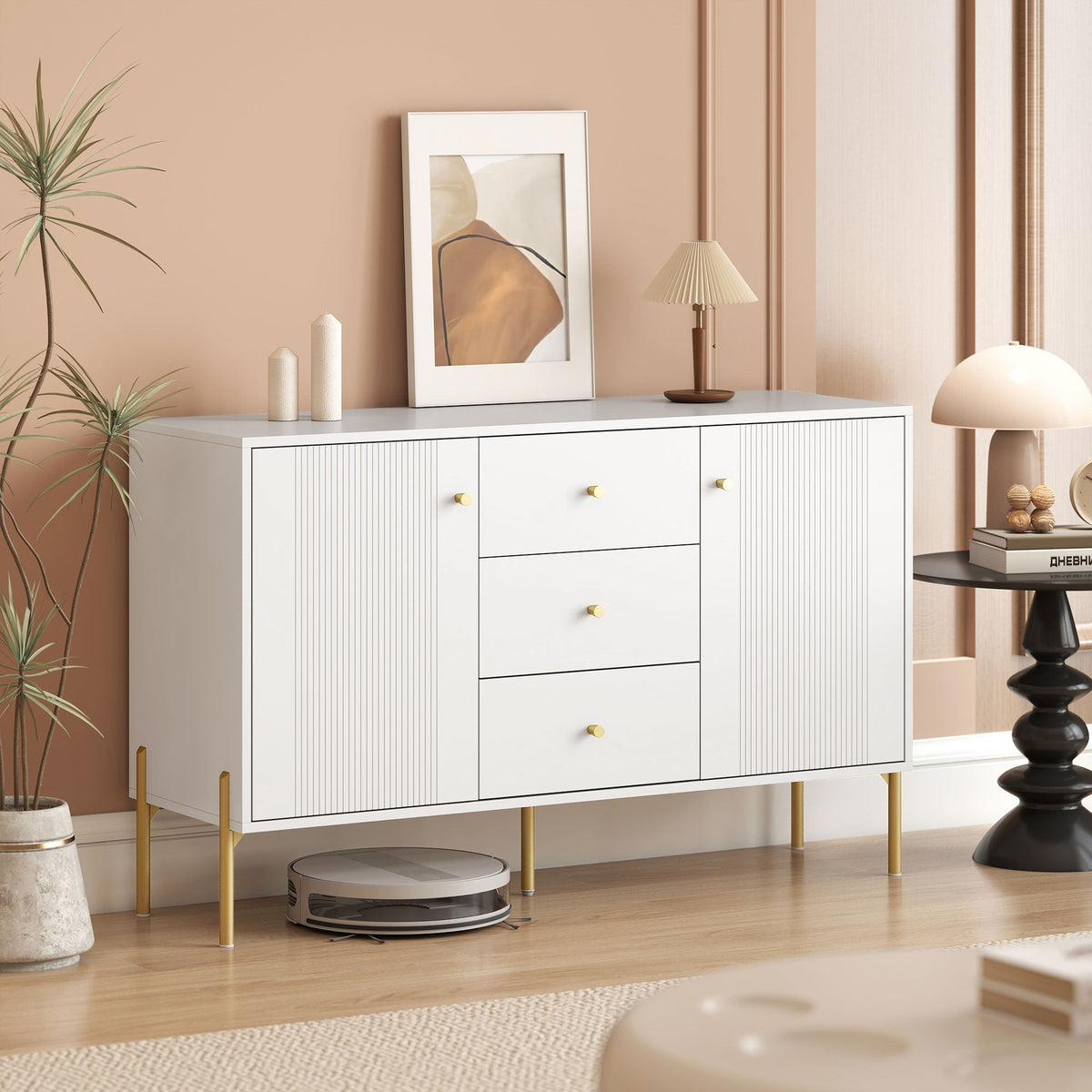 Buffet Cabinet, Modern Sideboard with 3 Soft-Close Drawers and 2 Adjustable Shelves for Living Room, Kitchen, Black