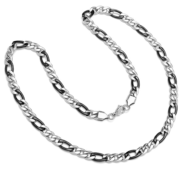 Men’s Two-Tone Stainless Steel & Black IP Figaro Chain Necklace for Bikers