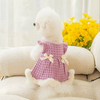 Bridgette Dress for Dogs – Knit Dog Dress with Fur Trim