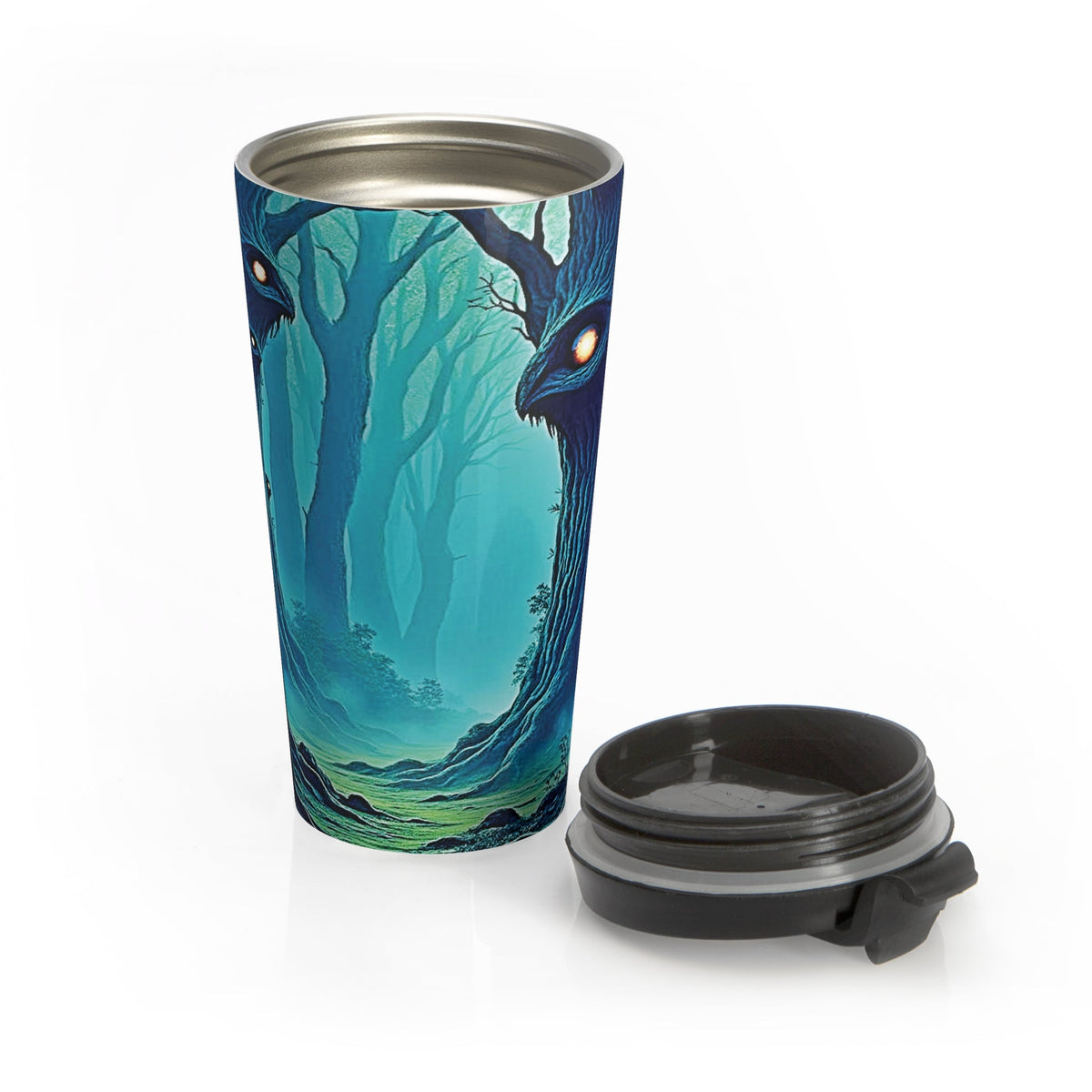 Travel Mug — Mystical Forest with Hidden Tree Spirits Stainless Steel Tumbler