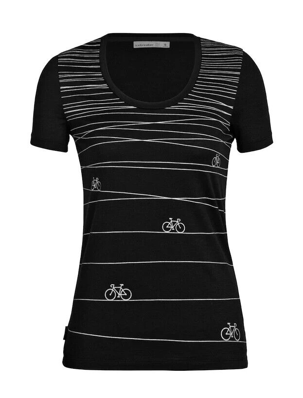Icebreaker Women's Tech Lite II Bicycle Print Scoop Neck Tee Shirts Large