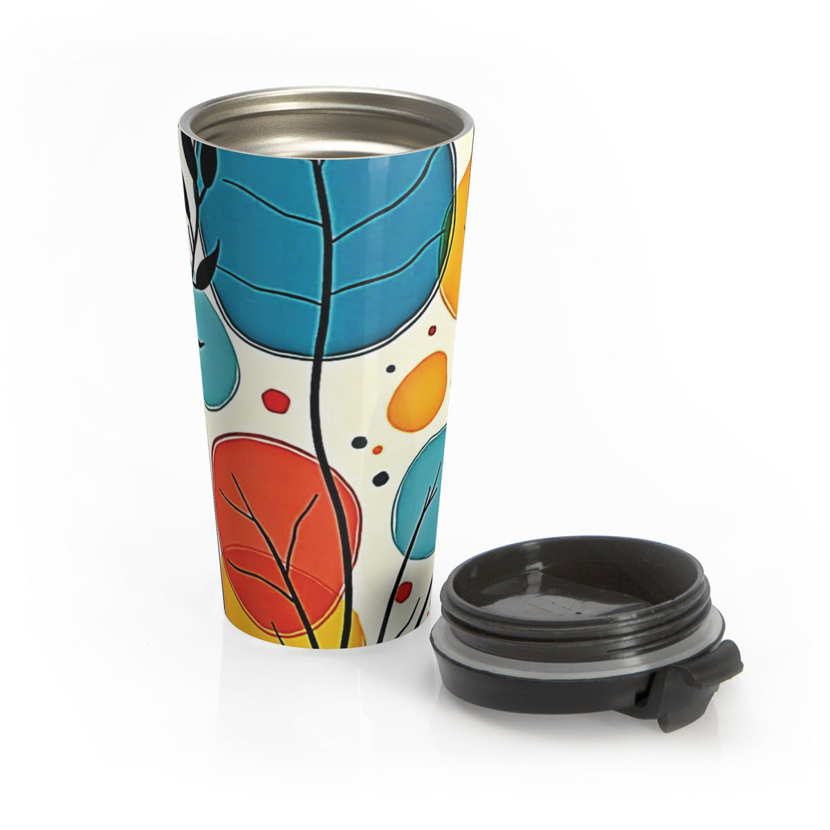 Colorful Leaf Pattern Stainless Steel Travel Mug | Floral Abstract Tumbler