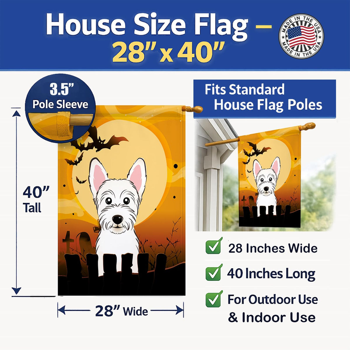 Caroline's Treasures BB1784CHF Halloween Westie Canvas House Size Flag, Multicolor, Large