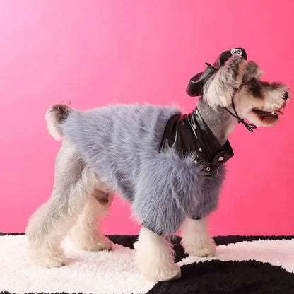 Jupiter Star Dog Jacket | Faux Leather Dog Coat with Fur Trim