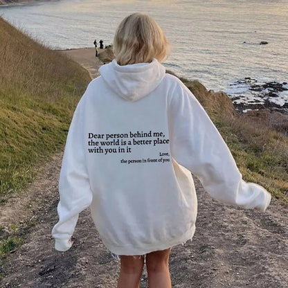 Women's Plush Letter Printed Kangaroo Pocket Hoodie | Cozy Pullover