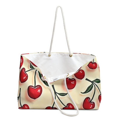 Cherry Pattern Weekender Bag — Retro Red Cherries Travel Tote
