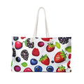 Mixed Berries Pattern Weekender Bag | Strawberries Blueberries Blackberries, Large Tote Bag