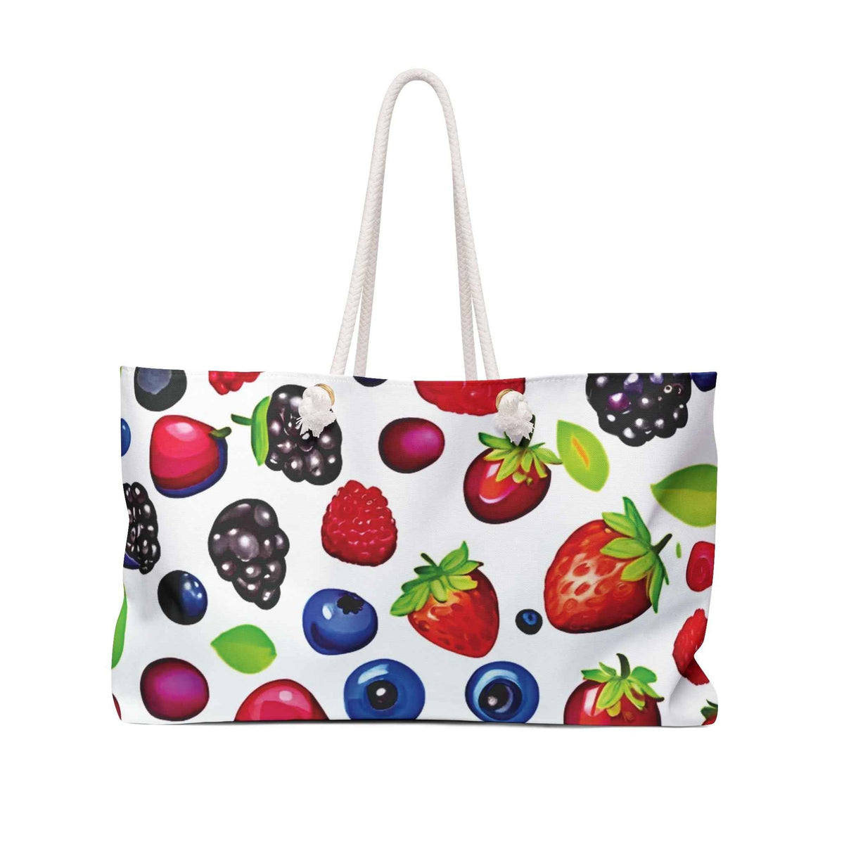 Mixed Berries Pattern Weekender Bag | Strawberries Blueberries Blackberries, Large Tote Bag