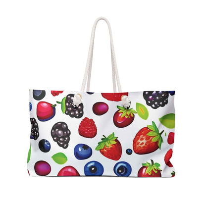 Mixed Berries Pattern Weekender Bag | Strawberries Blueberries Blackberries, Large Tote Bag