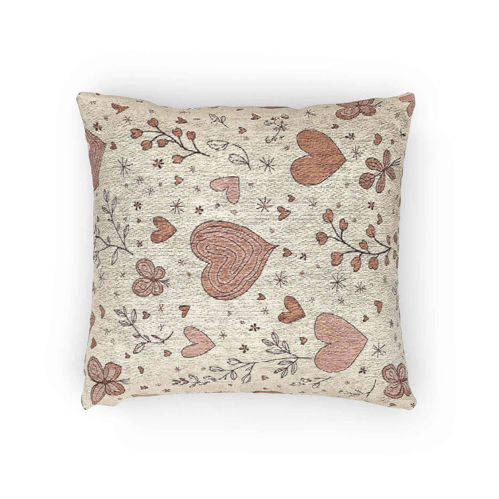 Scattered Hearts Woven Pillow | Boho Vintage Heart Pattern Cushion